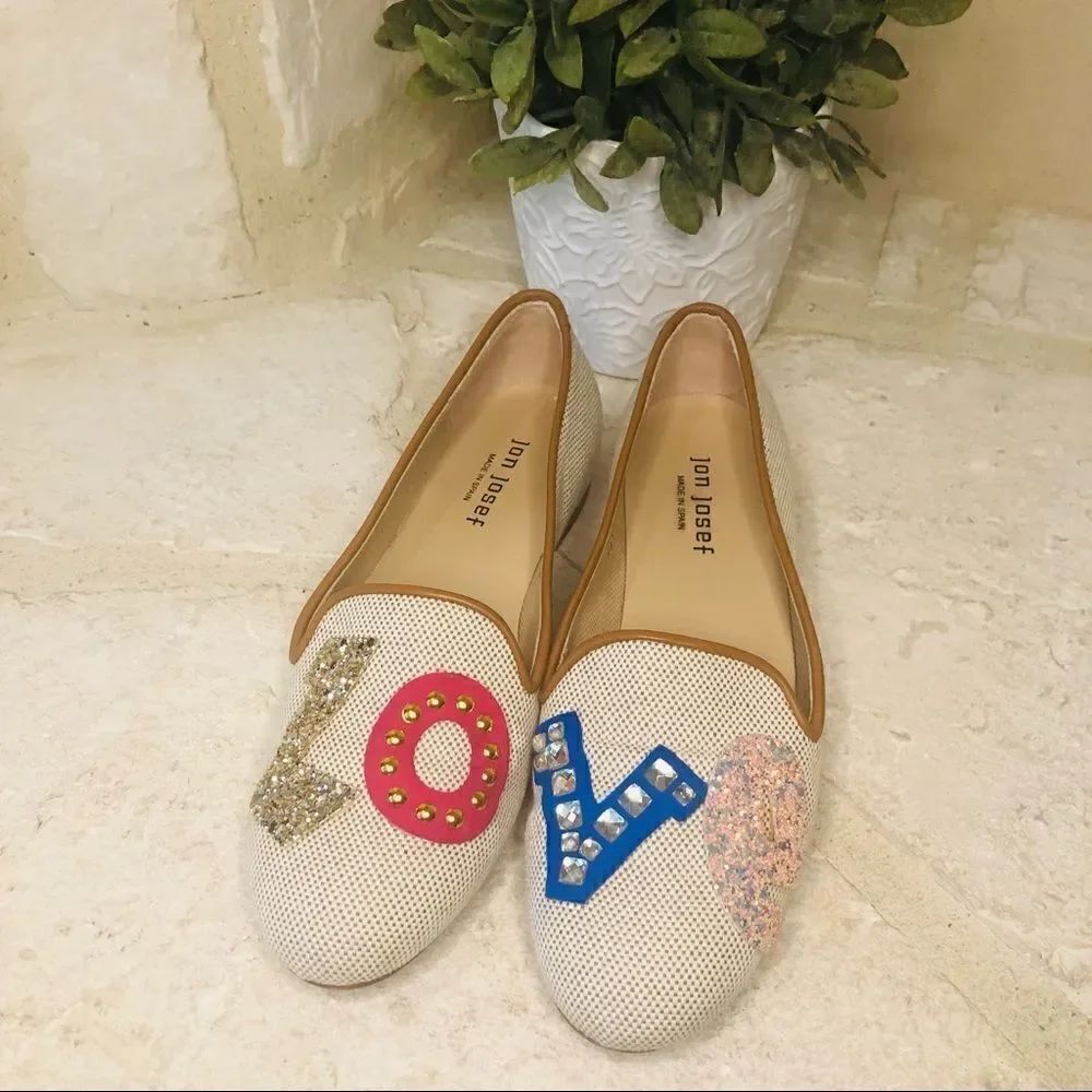 Jon Josef Gatsby Love Flat natural linen size 7.5